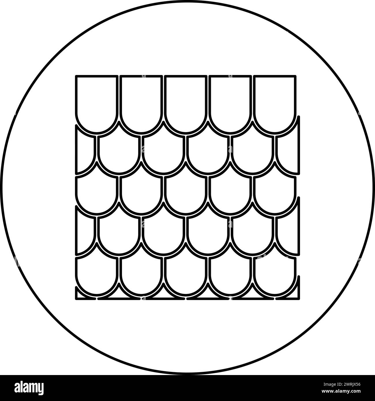 Tuile de toit en céramique carrelée ondulée tuile de toit maison icône d'ardoise en cercle rond illustration vectorielle de couleur noire ligne de contour de contour mince Illustration de Vecteur