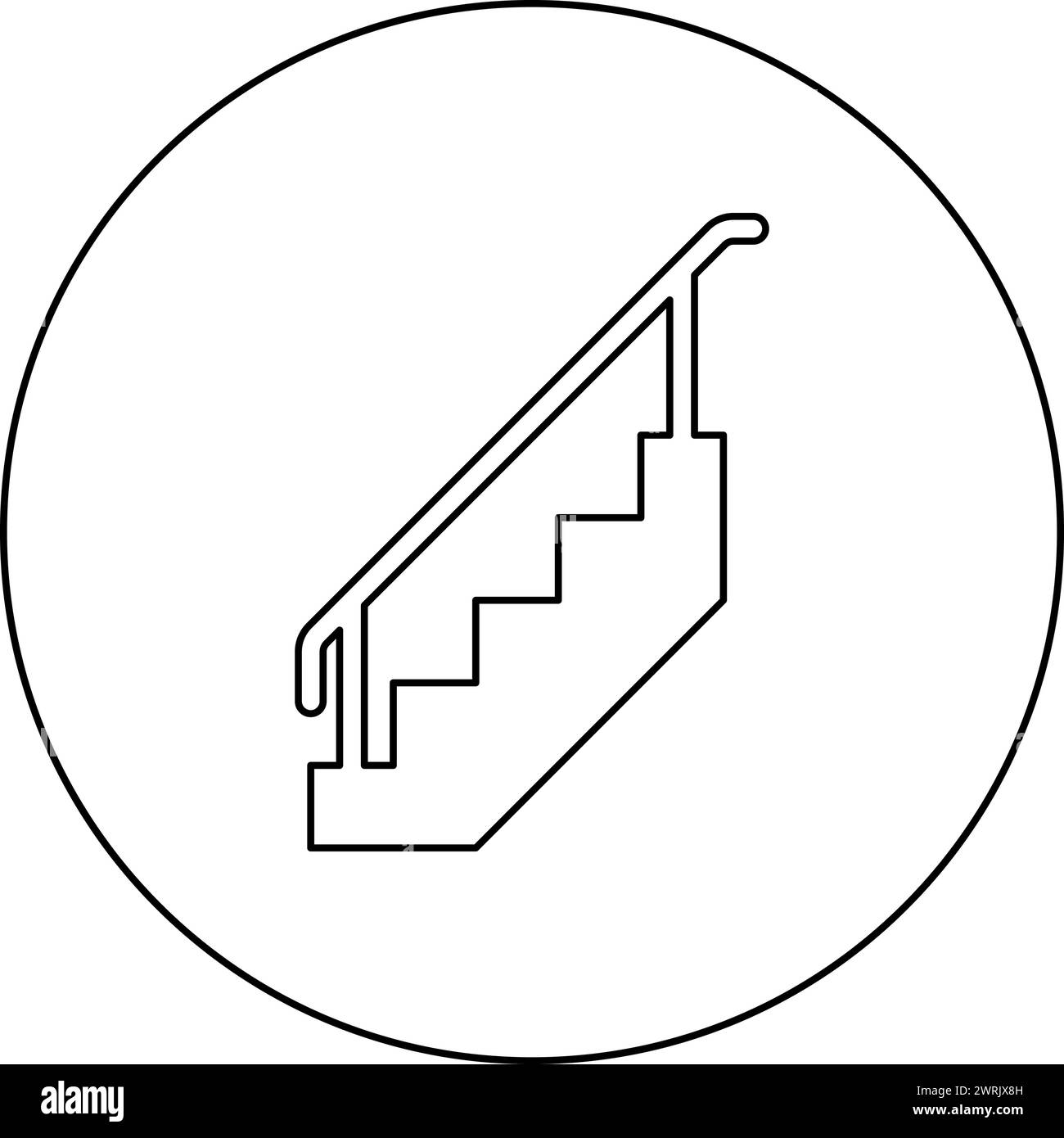 Escalier avec des garde-corps escaliers avec l'icône d'escalier de clôture d'échelle de main courante en cercle rond de couleur noire illustration vectorielle ligne de contour d'image de contour Illustration de Vecteur