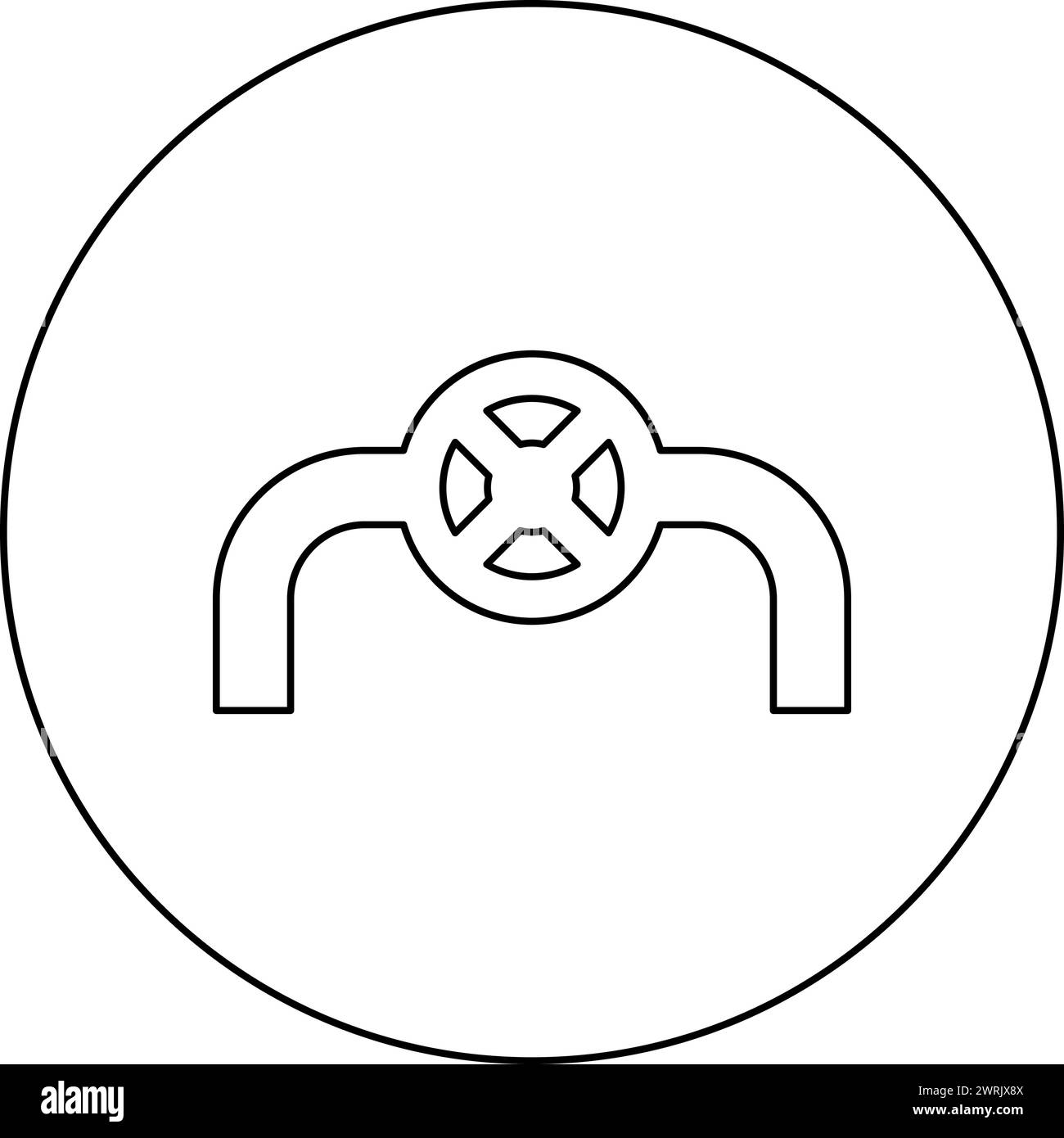 Tuyau avec tuyau de vanne avec raccord robinet icône du système de l'industrie de contrôle de débit dans le cercle rond de couleur noire illustration vectorielle contour d'image Illustration de Vecteur