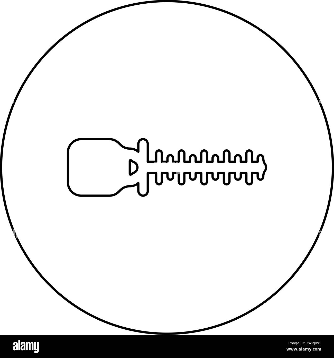 Coupe-buissons coupe-buissons pour les buissons fauchant haie jardin concept icône en cercle rond couleur noire illustration vectorielle image contour ligne mince Illustration de Vecteur