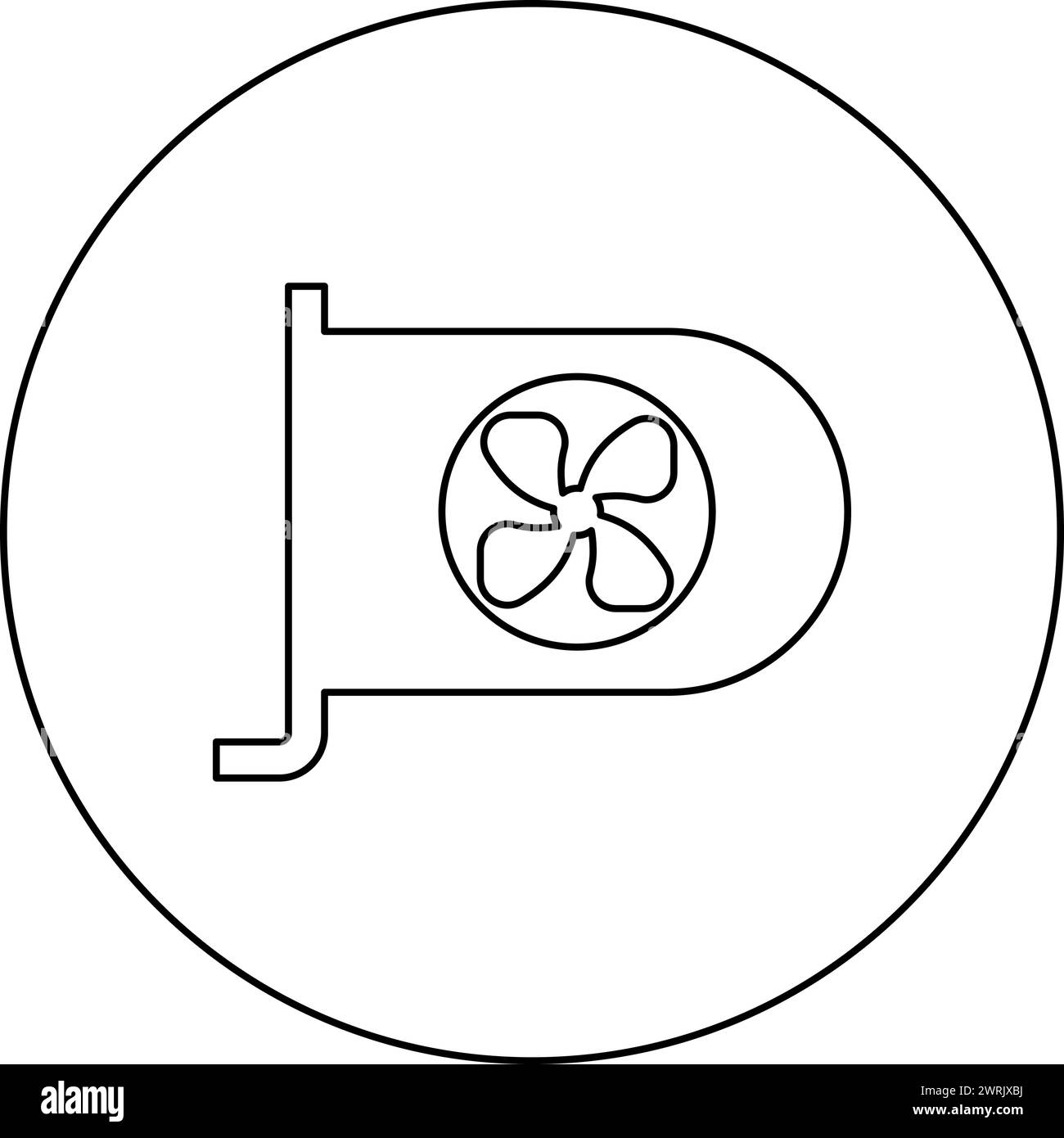Carte graphique GPU PC PC ordinateur personnel composants icône en cercle rond couleur noire illustration vectorielle image contour ligne de contour mince style Illustration de Vecteur