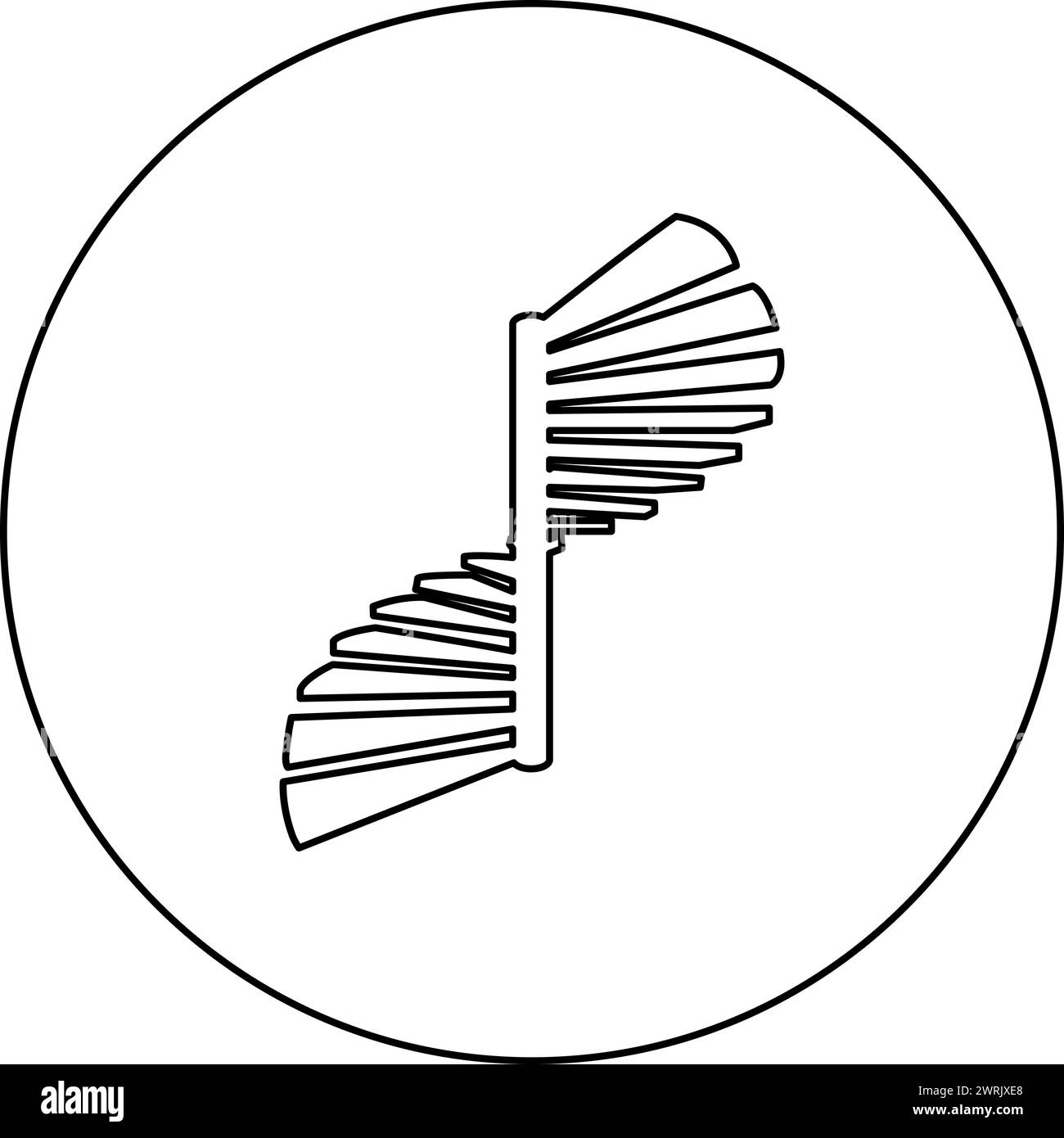 Escalier en colimaçon icône d'escalier circulaire en cercle rond noir illustration vectorielle d'image contour ligne de contour mince style simple Illustration de Vecteur