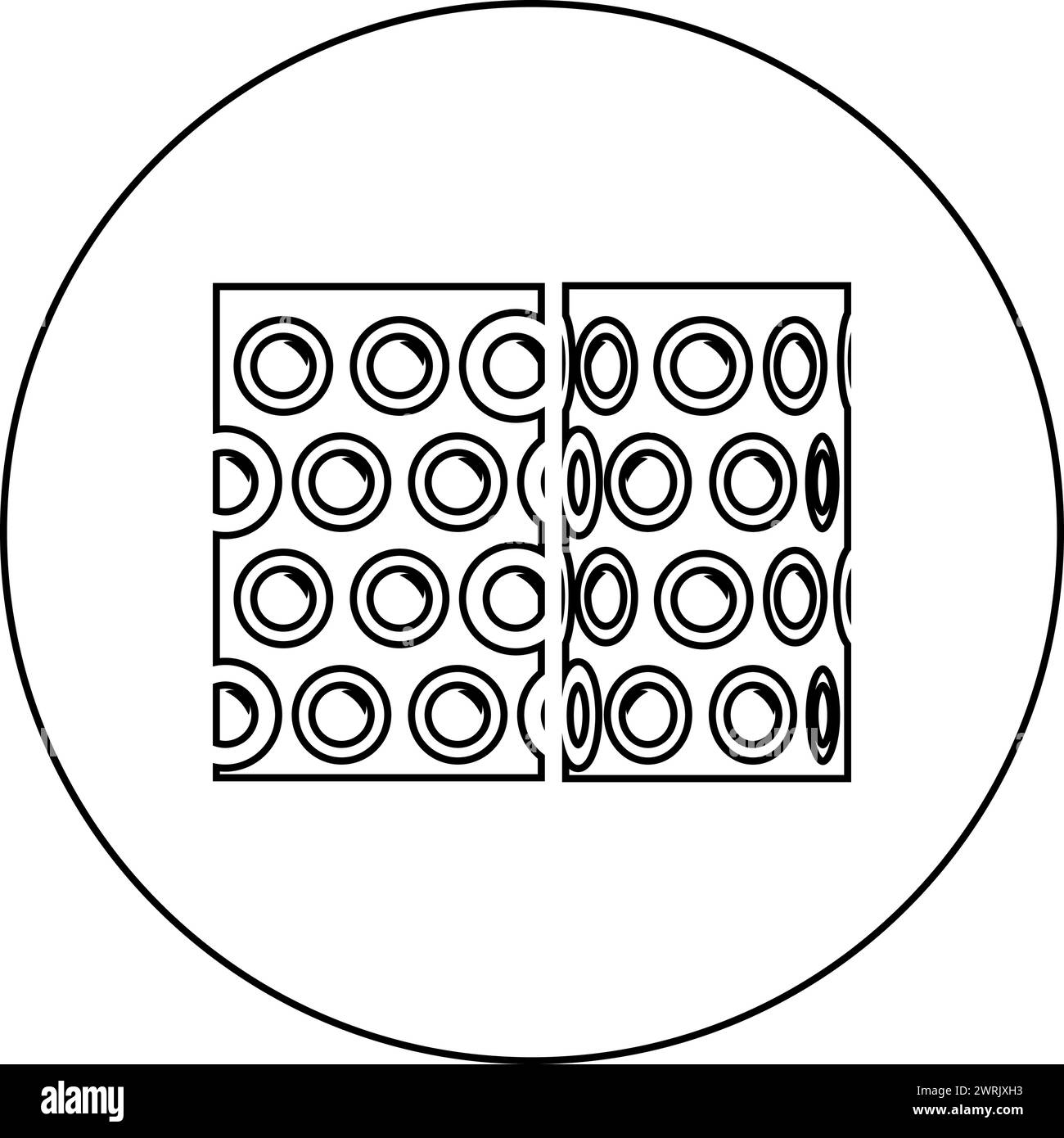 Film d'emballage à bulles d'air pour amortir les emballages fragiles rouleau en plastique antichoc polyéthylène concept de sécurité cargo icône en cercle rond couleur noire Illustration de Vecteur