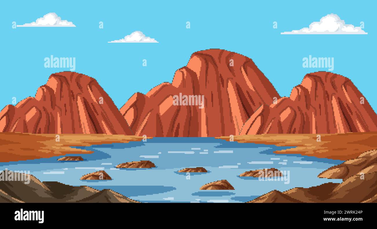 Illustration vectorielle de la scène tranquille de montagne et de lac Illustration de Vecteur