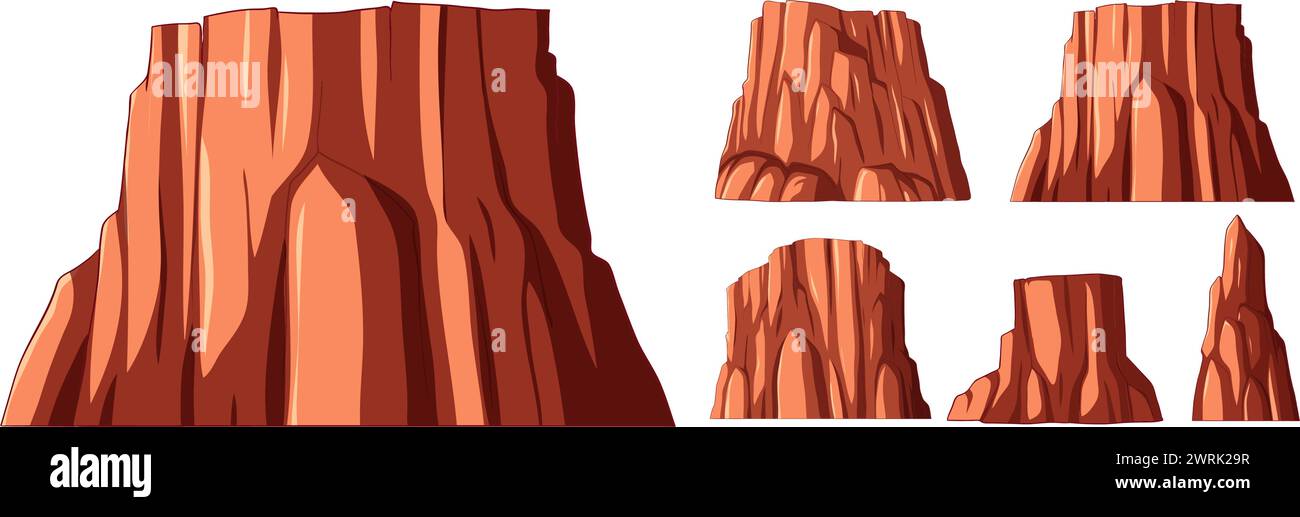 Collection d'illustrations vectorielles stylisées de falaises de canyon. Illustration de Vecteur