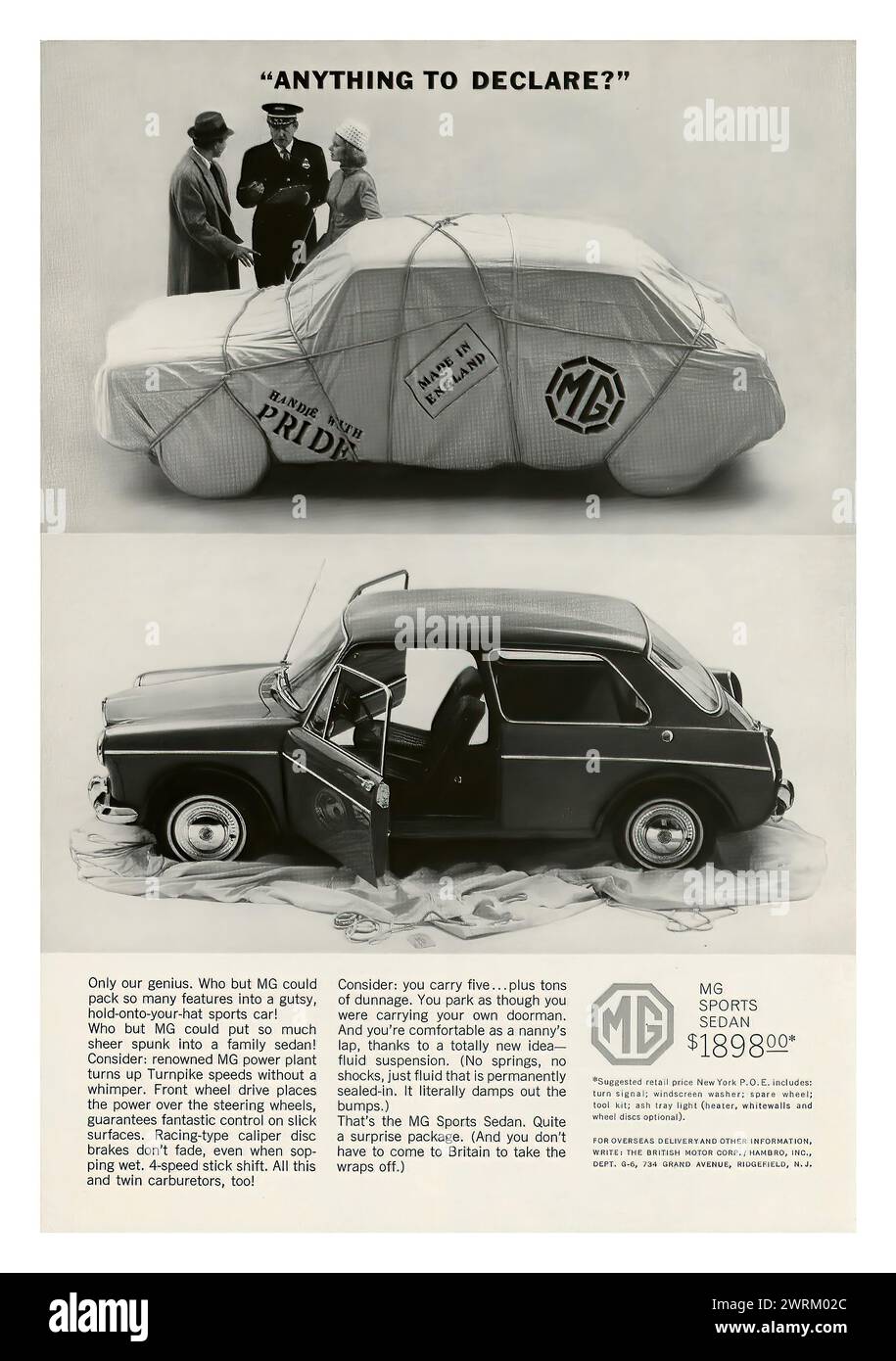 MG Sports Sedan - Vintage American Magazine annonce de voiture Banque D'Images