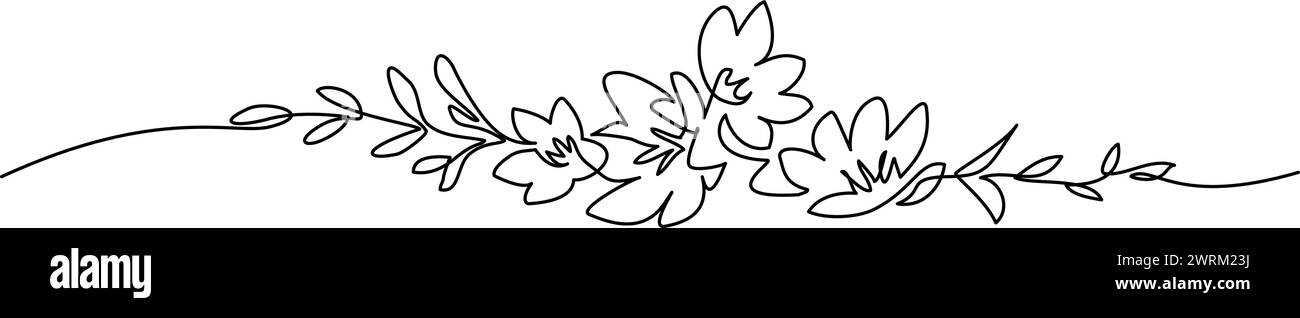 Bordure de rangée de décoration de fleurs. Dessin continu sur une ligne. Illustration de Vecteur