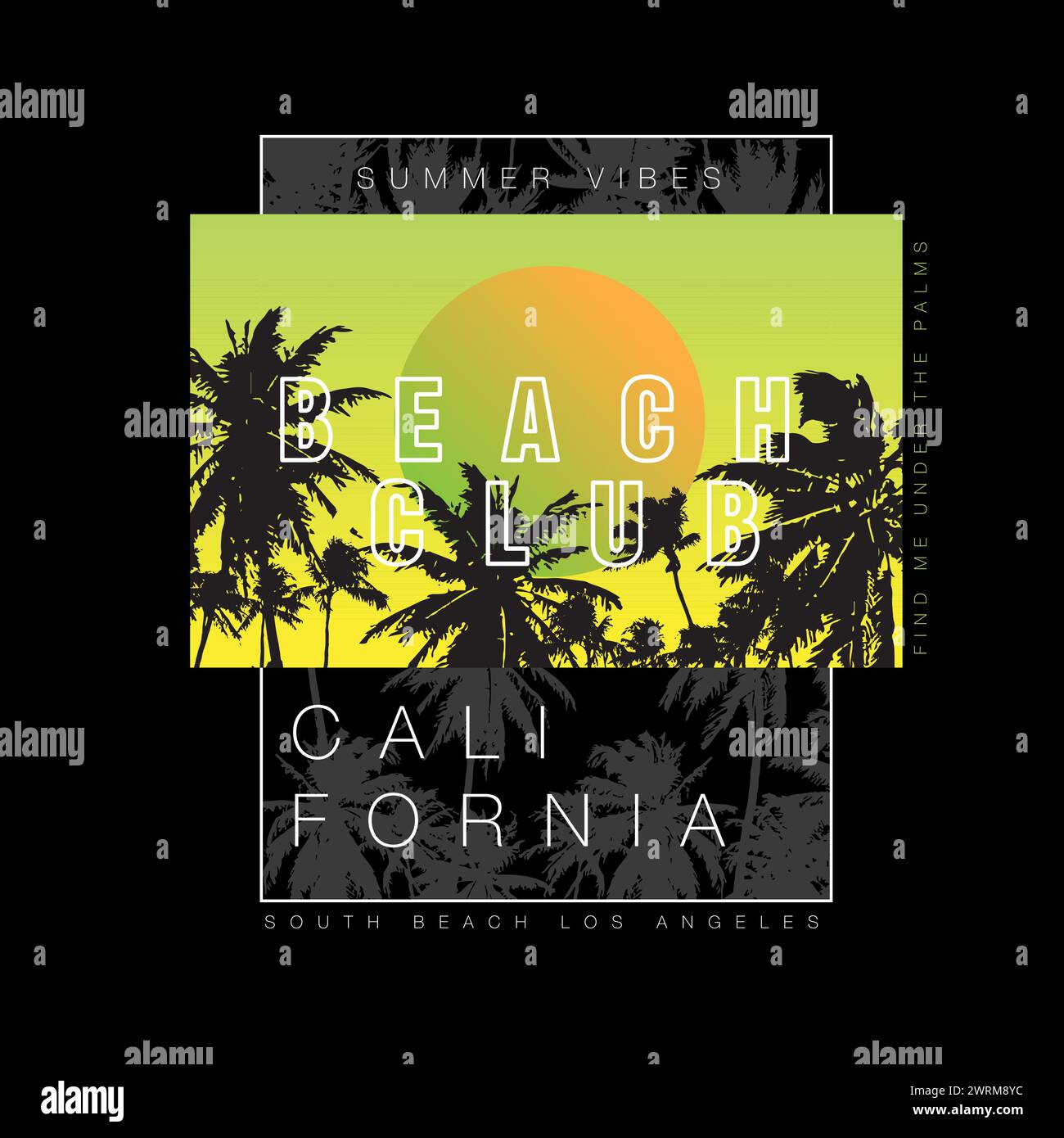 Summer California Beach club Poster typographique Palm Tree illustration vectorielle gradient Beach club design graphique pour t-shirt print vector design Illustration de Vecteur