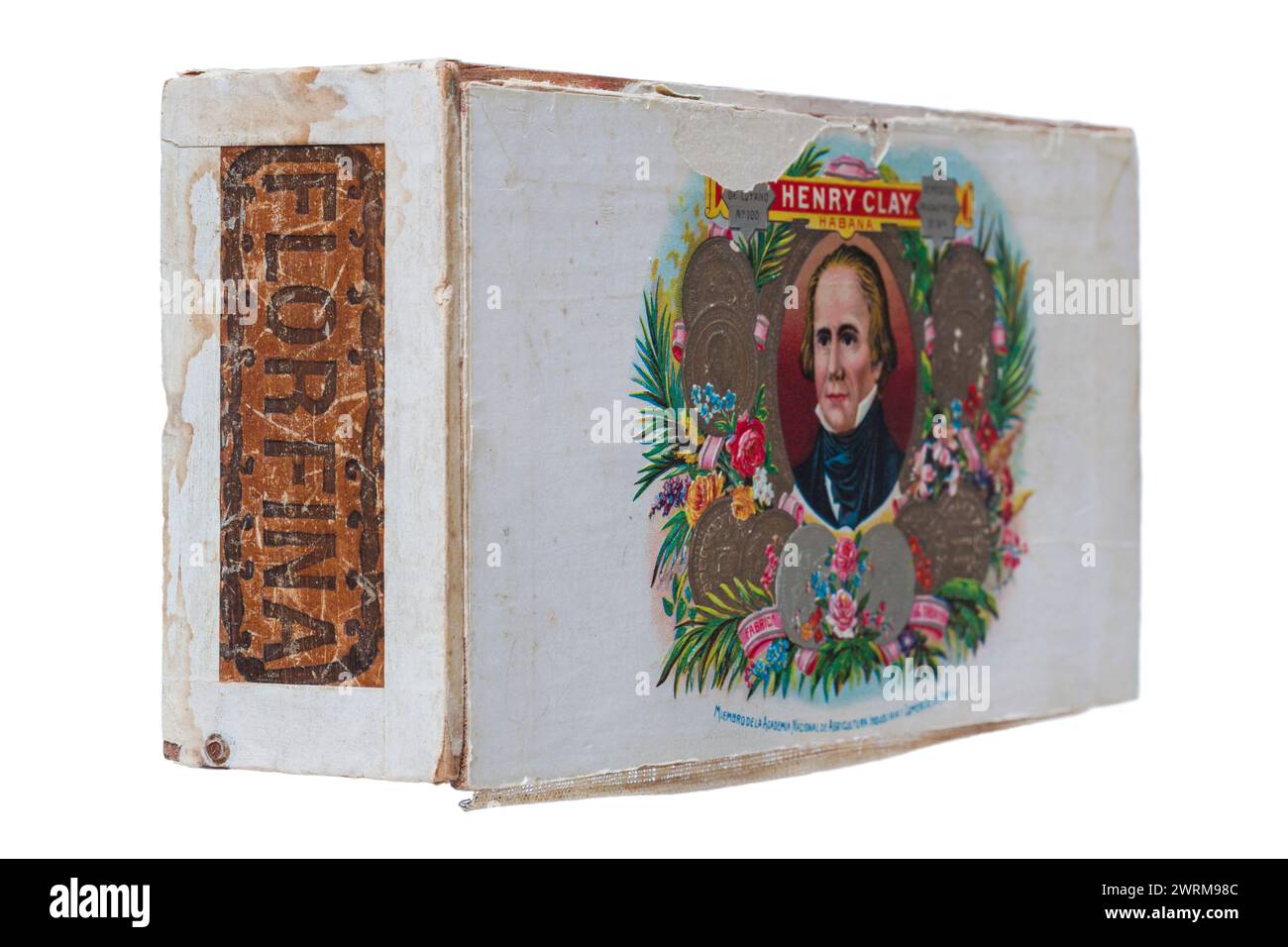 Boîte à cigares Old vintage Henry Clay Habana isolée sur fond blanc Banque D'Images