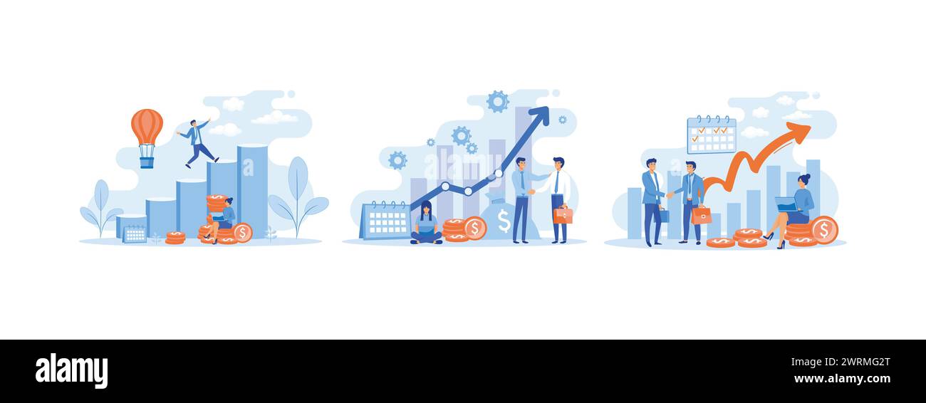 Concept de croissance d'entreprise pour le Web, partenariat, travail d'équipe, collaboration de démarrage, entreprise cible, modèle de page d'arrivée. La croissance de l'entreprise a stagné vecto Illustration de Vecteur