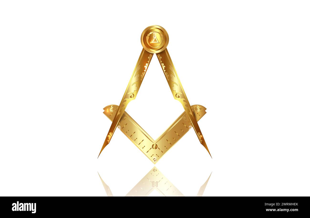 Emblème de la franc-maçonnerie dorée, carré maçonnique et symbole de la boussole. Tous voyant l'oeil de Dieu dans le triangle de géométrie sacrée, maçonnerie et illuminati symbole, logo Illustration de Vecteur