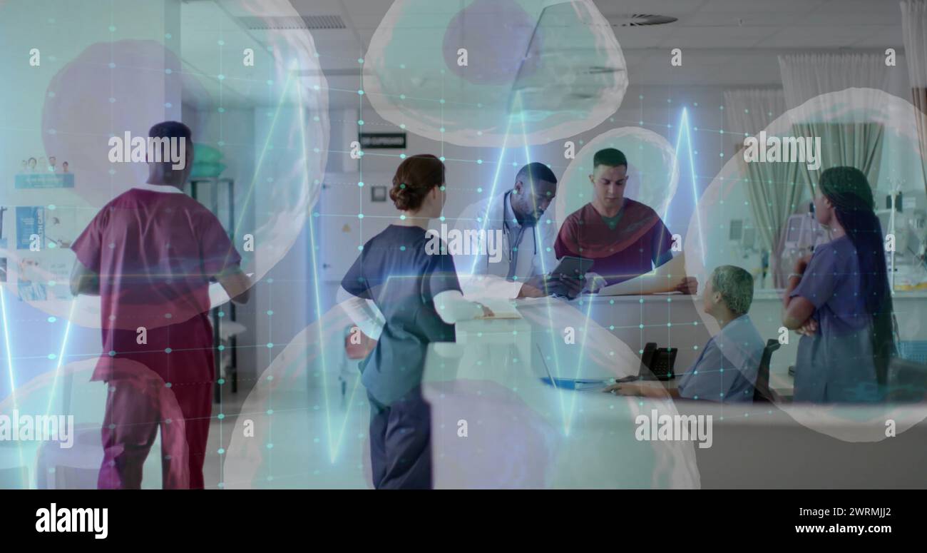 Image des cellules et du traitement des données sur divers médecins en milieu hospitalier Banque D'Images