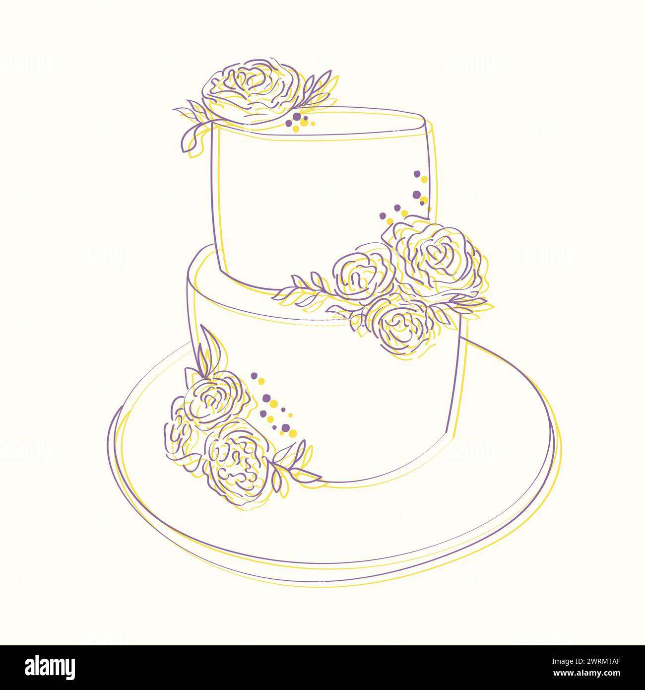 Une illustration dessinée à la main d'un gâteau de mariage orné de roses délicates, présentant des détails complexes et un design élégant. L'accent est mis sur l'art du gâteau Illustration de Vecteur