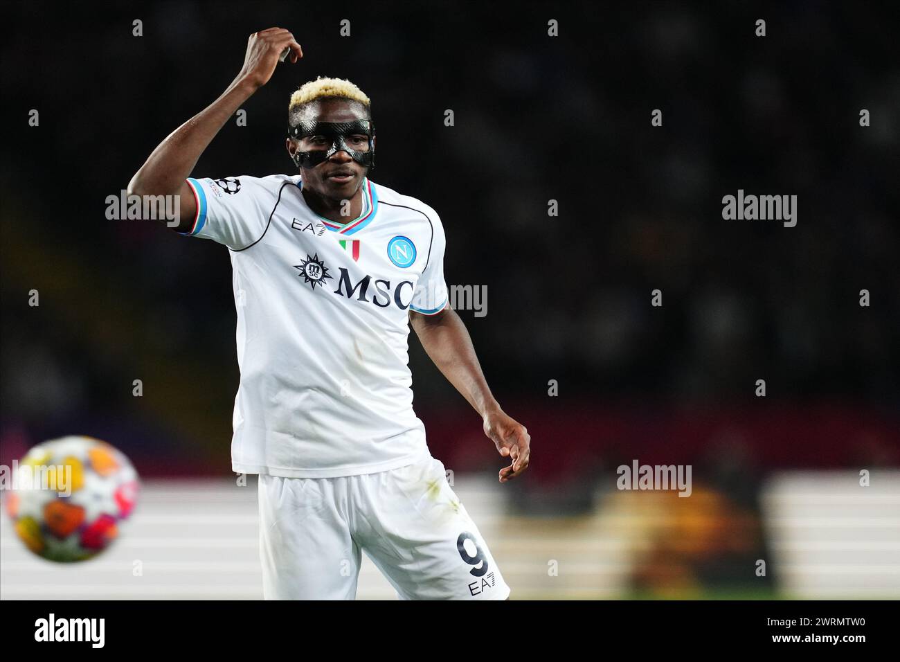 Barcelone, Espagne. 12 mars 2024. Victor Osimhen de la SSC Napoliduring le match de Ligue des champions de l'UEFA, Round of 16, deuxième manche, entre le FC Barcelone et la SSC Napoli a joué au Camp Nou Stadium le 12 mars 2024 à Barcelone en Espagne. (Photo de Bagu Blanco/PRESSINPHOTO) crédit : AGENCE SPORTIVE PRESSINPHOTO/Alamy Live News Banque D'Images