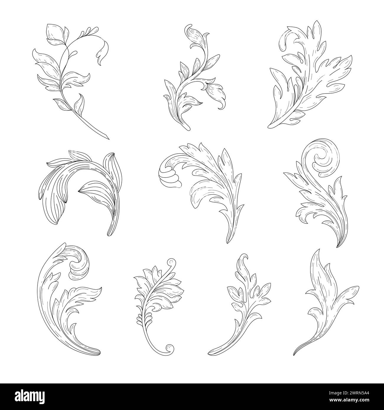 Motif de fleurs rétro design décoratif. Élément de design baroque à volutes Illustration de Vecteur