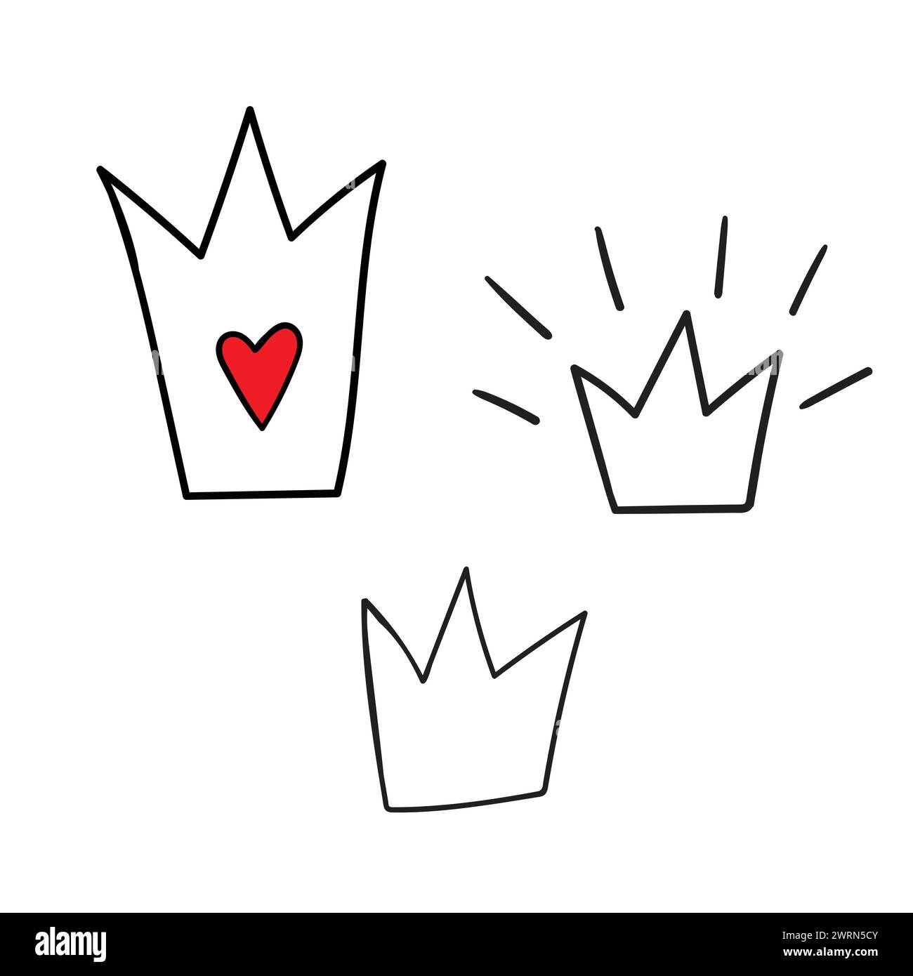 Ensemble de couronnes dessinées à la main. Icône d'amour doodle. Esquisse de contour vectoriel. Illustration pour la Saint-Valentin Illustration de Vecteur