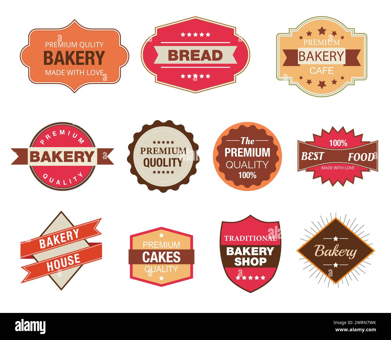 Retro Vintage Collection de badges et étiquettes logo boulangerie Illustration de Vecteur