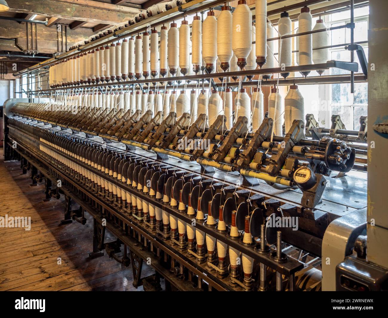 Machine à filer le coton à Quarry Bank Mill, Styal. Cheshire Banque D'Images