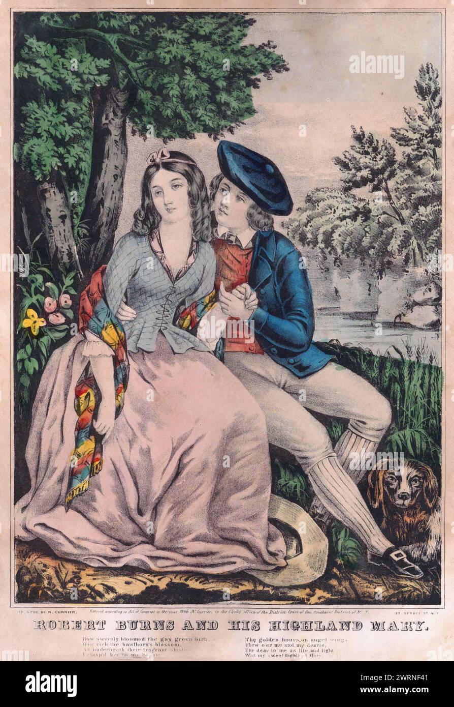 Robert Burns and his Highland Mary, lithographié et publié par Nathaniel Currier, New York ; date : 1846 Banque D'Images