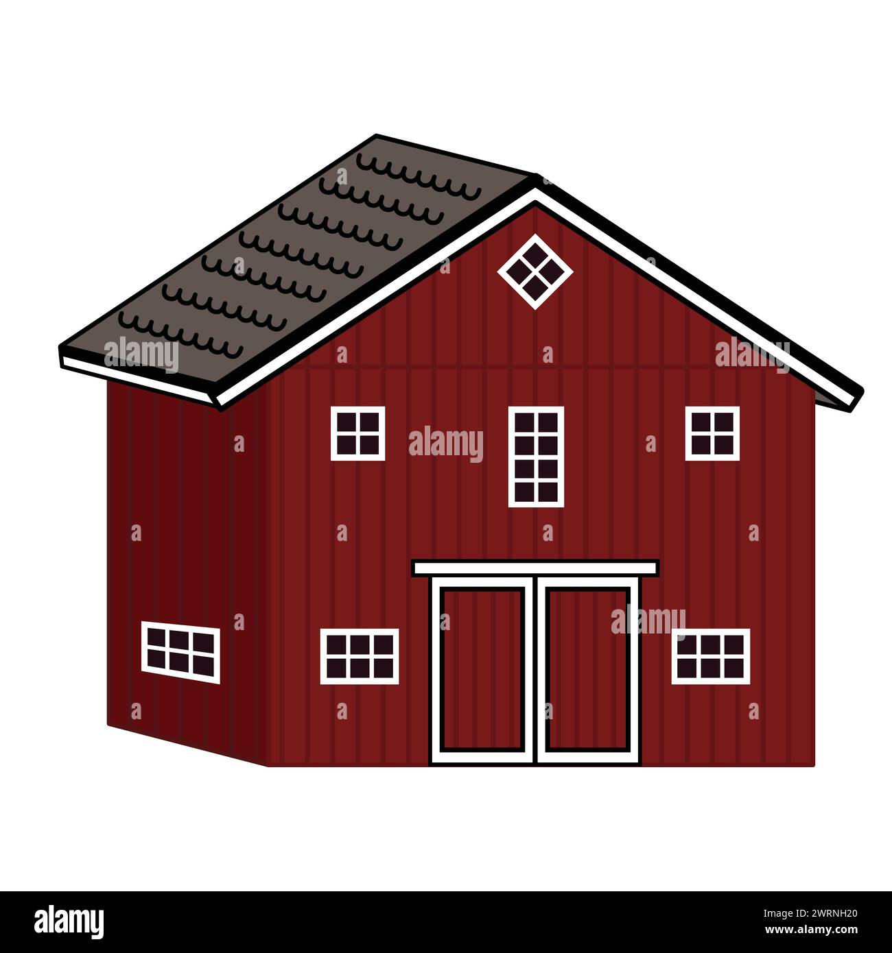 Vecteur ferme isolée grange en bois rouge. Vectoriel Outline illustration dessinée à la main isolée sur fond blanc, vue de face et de côté Illustration de Vecteur