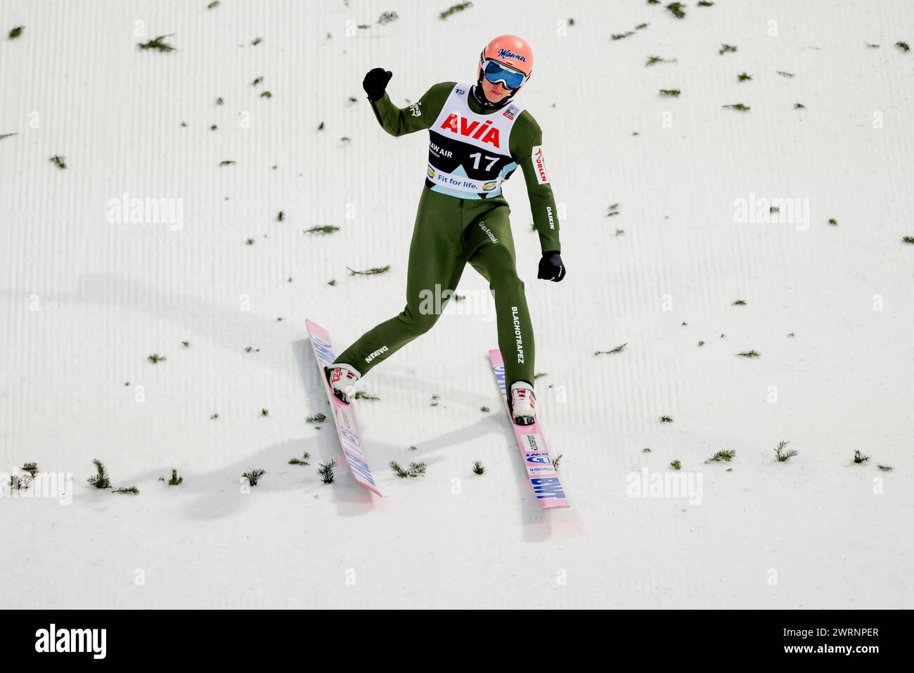 Trondheim 20240313.Dawid Kubacki de Pologne lors du saut en Coupe du monde FIS à Granåsen à Trondheim. Photo : Geir Olsen / NTB Banque D'Images