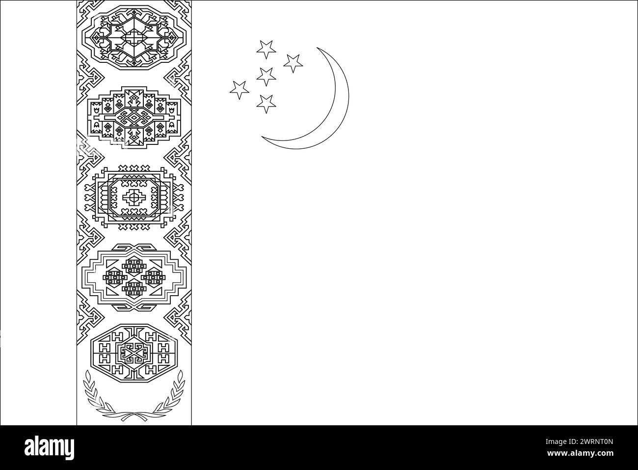 Drapeau du Turkménistan - filaire de contour vectoriel noir mince isolé sur fond blanc. Prêt pour la coloration. Illustration de Vecteur