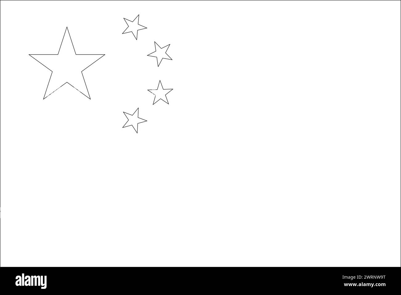 Drapeau de la Chine - filaire de contour vectoriel noir mince isolé sur fond blanc. Prêt pour la coloration. Illustration de Vecteur