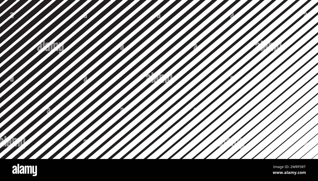 Lignes diagonales qui s'estompent. Bandes parallèles inclinées noires sur fond blanc. Impression de bandes droites obliques avec effet dégradé. Traînées inclinées Illustration de Vecteur