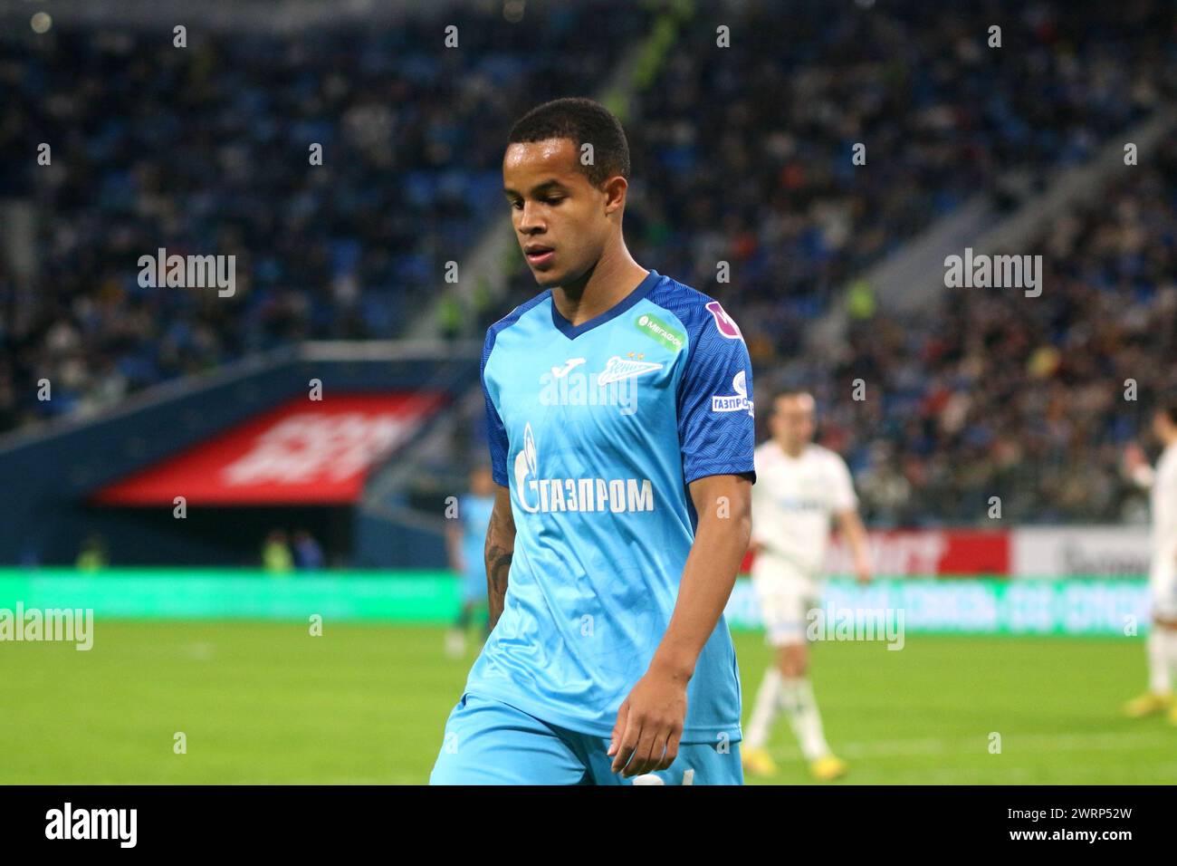 Saint-Pétersbourg, Russie. 13 mars 2024. Pedro Henrique Silva dos Santos, connu sous le nom de Pedro (24 ans) de Zenit vu en action lors de la Coupe de Russie 2023/2024 match de football entre le Zenit Saint-Pétersbourg et le Krylia Dynamo Moscou à Gazprom Arena. Score final ; Zenit 2:0 Dynamo. (Photo de Maksim Konstantinov/SOPA images/SIPA USA) crédit : SIPA USA/Alamy Live News Banque D'Images