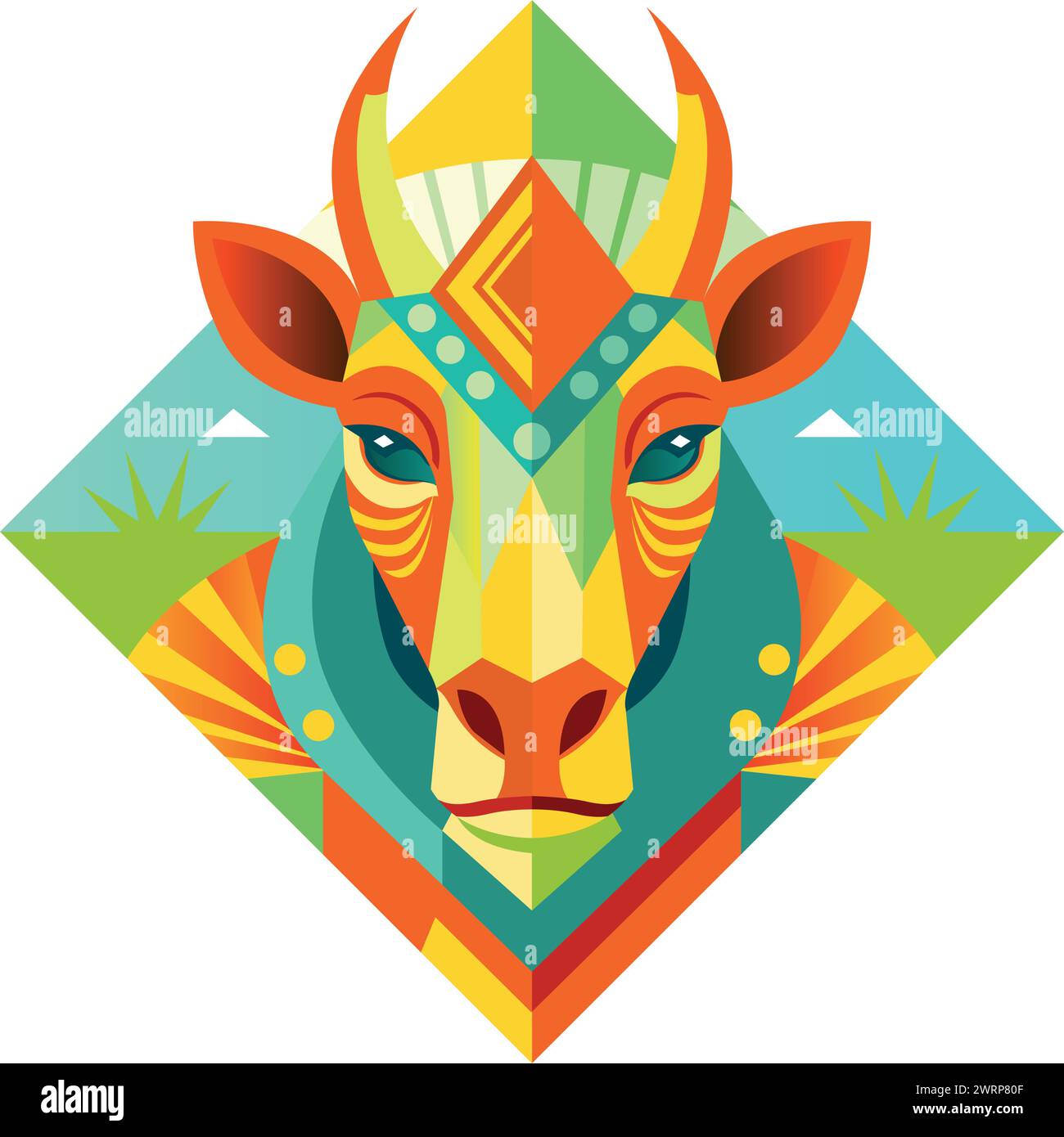 Vue de face du masque africain en forme de tête de zèbre dans un style géométrique avec des couleurs chaudes. Image vectorielle Illustration de Vecteur