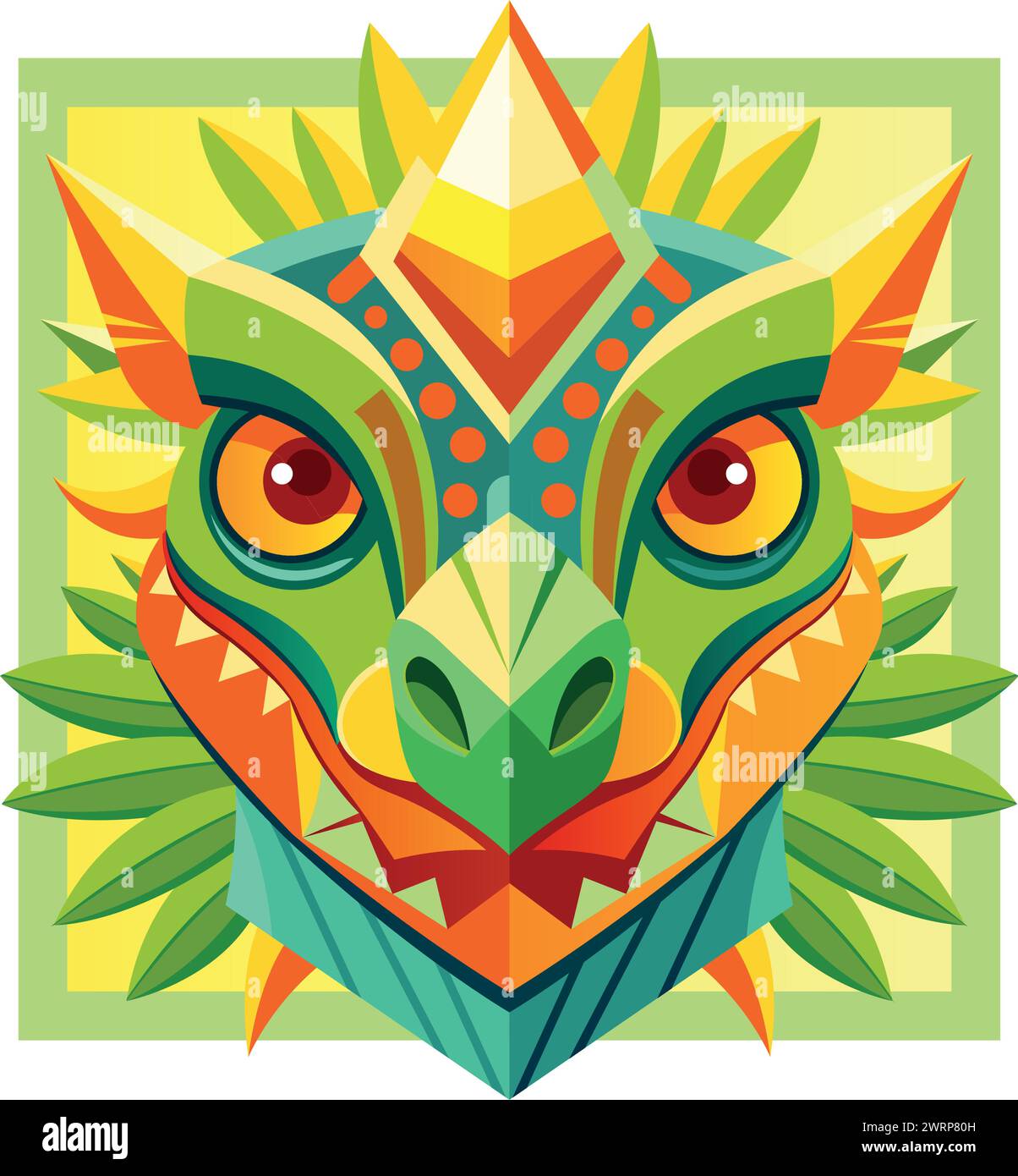 Vue de face du masque africain en forme de tête de crocodile dans un style géométrique avec des couleurs chaudes. Image vectorielle Illustration de Vecteur