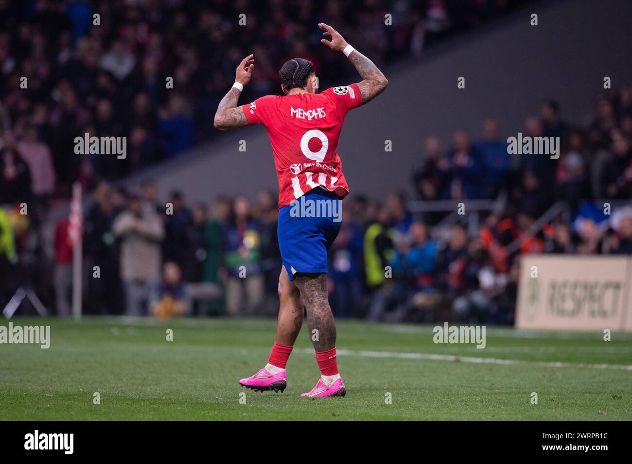 13 mars 2024 ; stade Metropolitano, Madrid, Espagne, Ligue des Champions, manche de 16 Football, Atletico Madrid contre Inter Milan ; Memphis Depay Banque D'Images 13 mars 2024 ; stade Metropolitano, Madrid, Espagne, Ligue des Champions, manche de 16 Football, Atletico Madrid contre Inter Milan ; Memphis Depay Banque D'Images