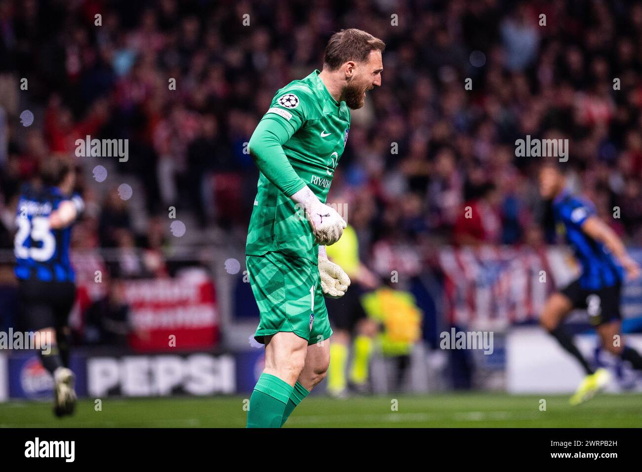 13 mars 2024 ; stade Metropolitano, Madrid, Espagne, Ligue des Champions, manche du 16 Football, Atletico Madrid contre Inter Milan ; Jan Oblak Banque D'Images 13 mars 2024 ; stade Metropolitano, Madrid, Espagne, Ligue des Champions, manche du 16 Football, Atletico Madrid contre Inter Milan ; Jan Oblak Banque D'Images