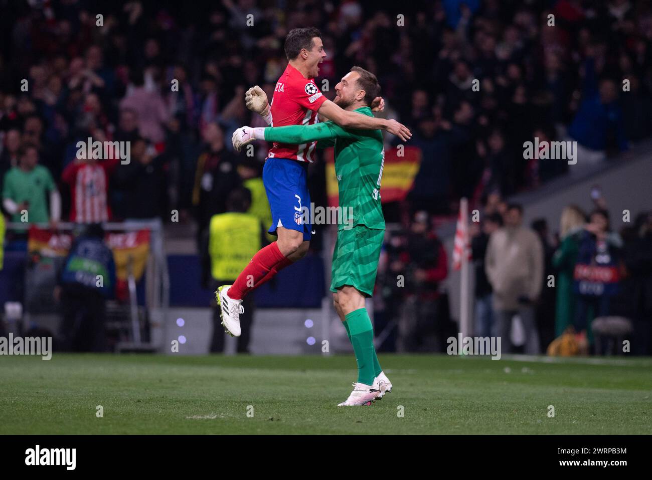 13 mars 2024 ; stade Metropolitano, Madrid, Espagne, Ligue des Champions, manche de 16 Football, Atletico Madrid contre Inter Milan ; Oblak et Azpilicueta Banque D'Images 13 mars 2024 ; stade Metropolitano, Madrid, Espagne, Ligue des Champions, manche de 16 Football, Atletico Madrid contre Inter Milan ; Oblak et Azpilicueta Banque D'Images