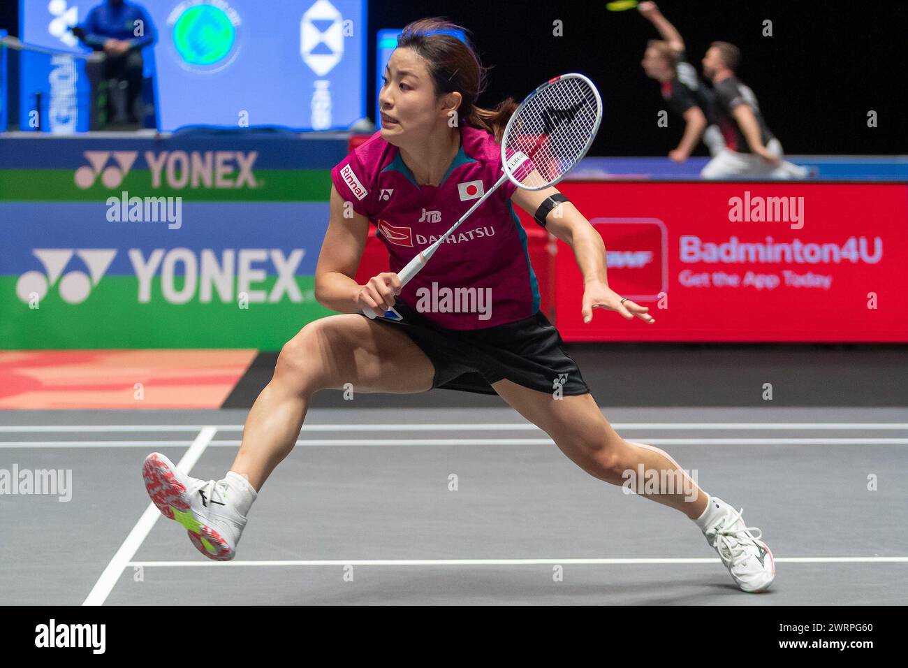 Birmingham, Royaume-Uni le 13 mars 2024, la japonaise Nazomi Okuhara participe à son match du 1er tour des championnats Yonex All England Badminton Badminton 2024 à l'Utilita Arena, Birmingham, Royaume-Uni le 13 mars 2024. Crédit : ProSportsImages/AFLO/Alamy Live News Banque D'Images