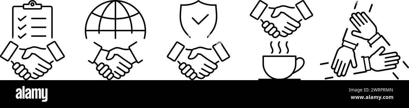 Ensemble d'icônes d'une poignée de main comme un concept de confiance, d'accord et de partenariat d'affaires Illustration de Vecteur