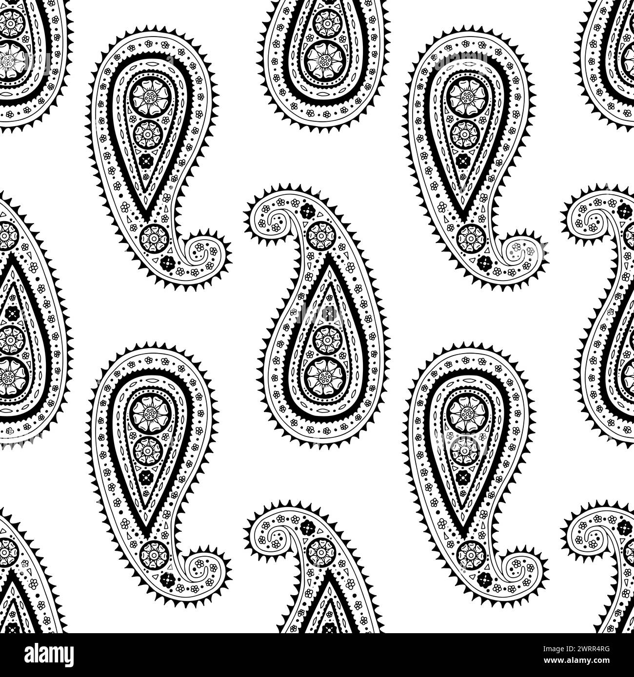 Modèle sans couture Monohcrome avec motifs Paisley sur fond blanc Illustration de Vecteur