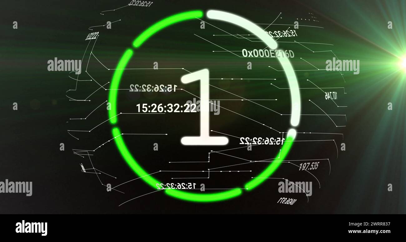 Image du compte à rebours jusqu'à minuit en cercle sur fond noir Banque D'Images