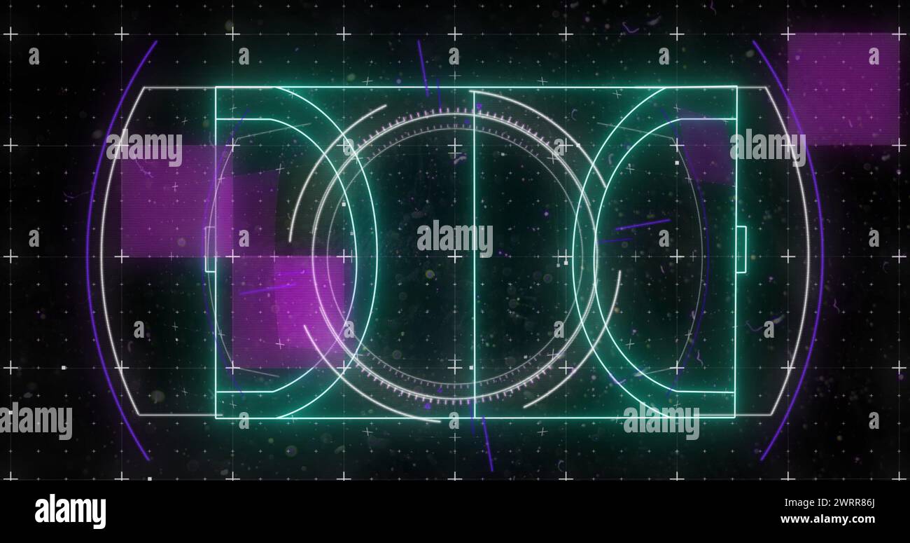 Image de l'acquisition de l'oscilloscope et du traitement des données sur fond bleu Banque D'Images