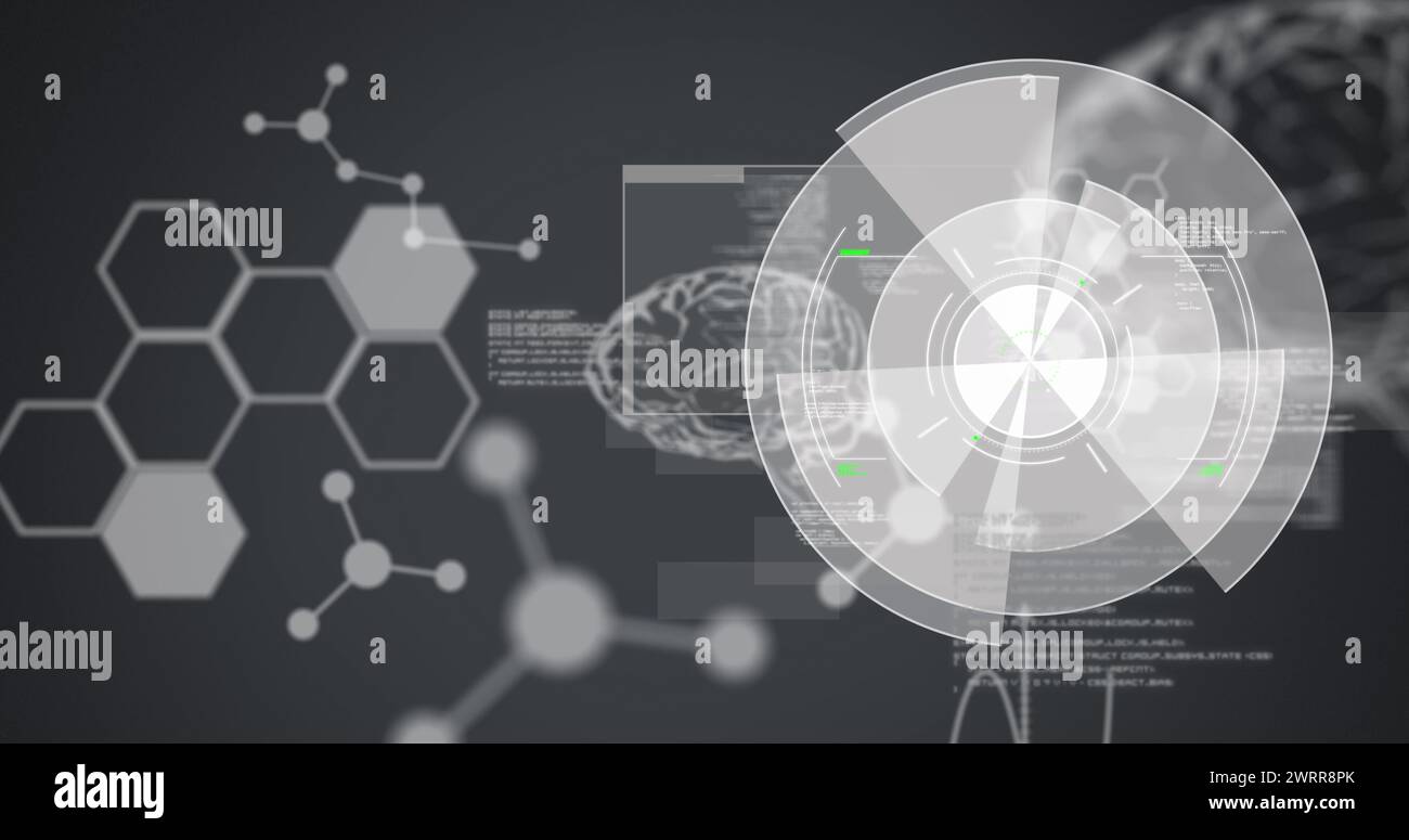 Image de l'acquisition de l'oscilloscope, du traitement des données médicales et du cerveau humain Banque D'Images