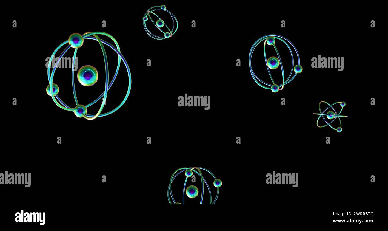 Image de modèles atomiques tournant sur fond noir Banque D'Images