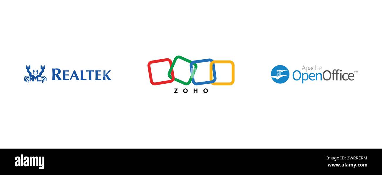 Zoho, Realtek , Apache Open Office. Collection de logo de marque vectorielle. Illustration de Vecteur