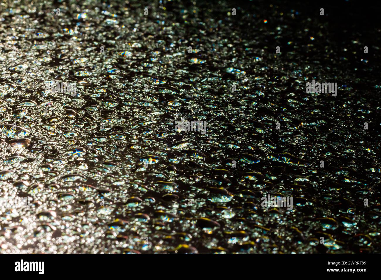 Gouttes d'eau sur un fond de couleur. Focus sélectif. Gris. Banque D'Images