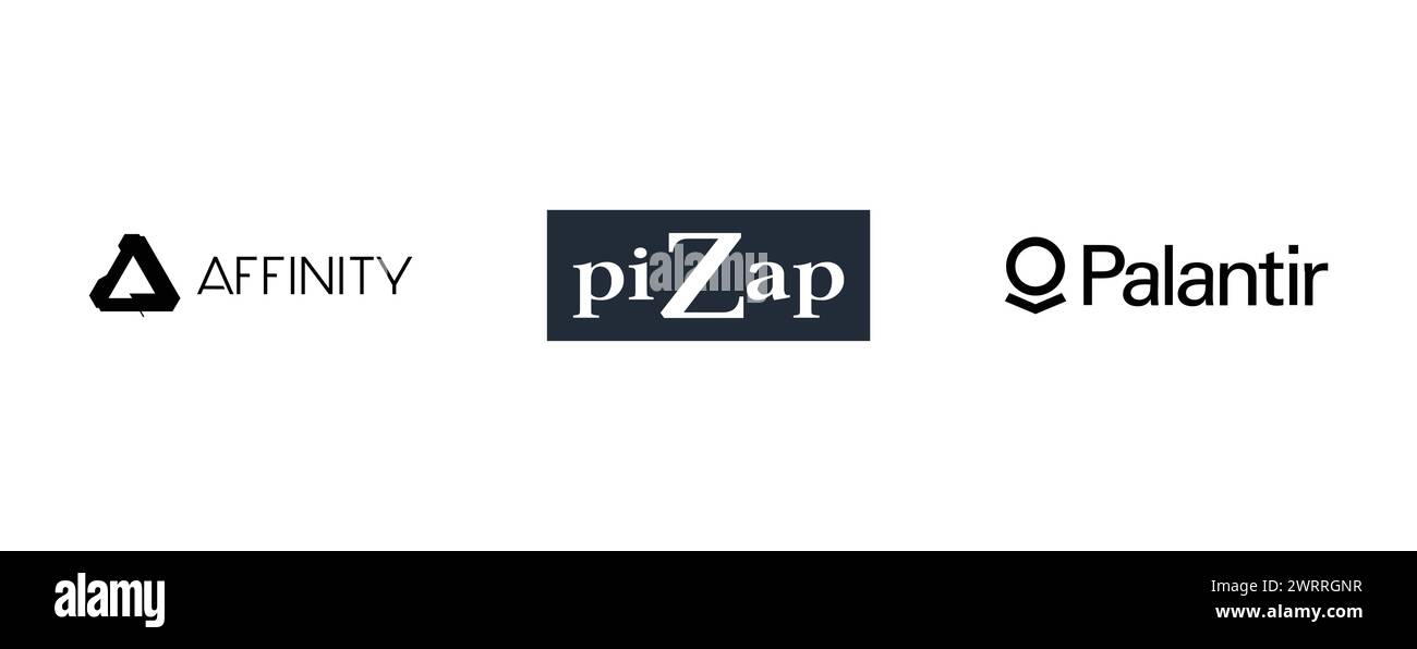 Affinité, piZap , Palantir. Collection de logo de marque vectorielle. Illustration de Vecteur