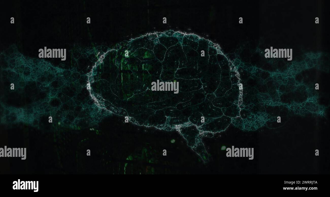 Image du brin d'adn et du cerveau numérique au-dessus de la salle du serveur Banque D'Images