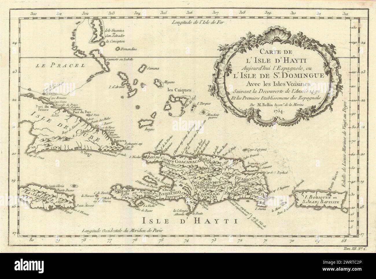 'Carte de I’Isle d’Hayti…ou préparé Domingue' Hispaniola Bahamas. Bellin 1754 carte Banque D'Images