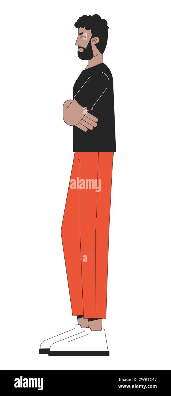 Homme têtu personnage de dessin animé linéaire afro-américain 2D. Illustration de Vecteur