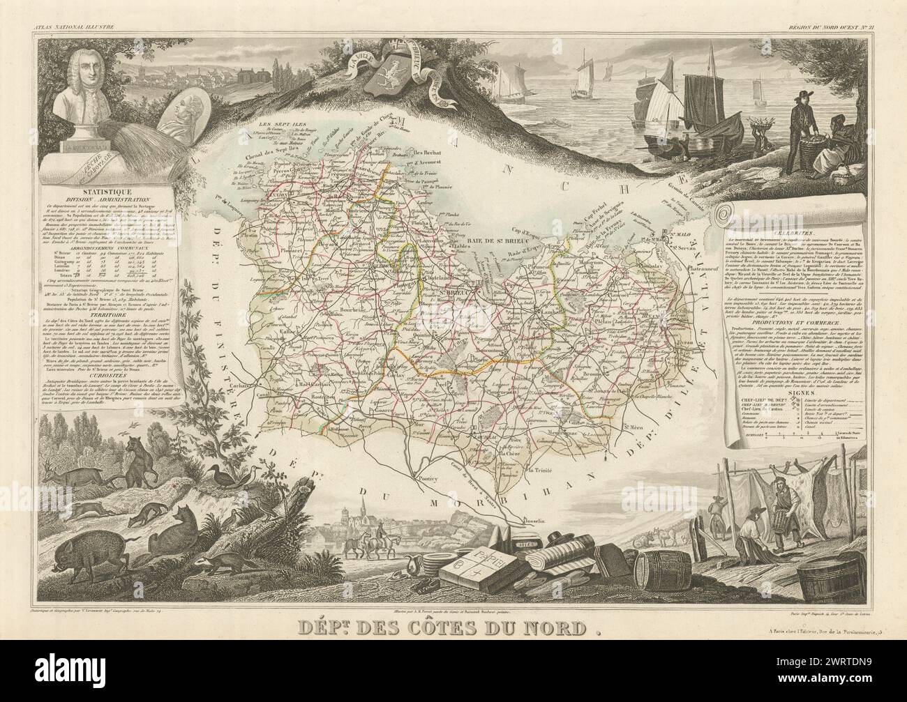 Département des Côtes-DU-NORD. Côtes-d'Armor. Carte/carte antique. LEVASSEUR 1856 Banque D'Images