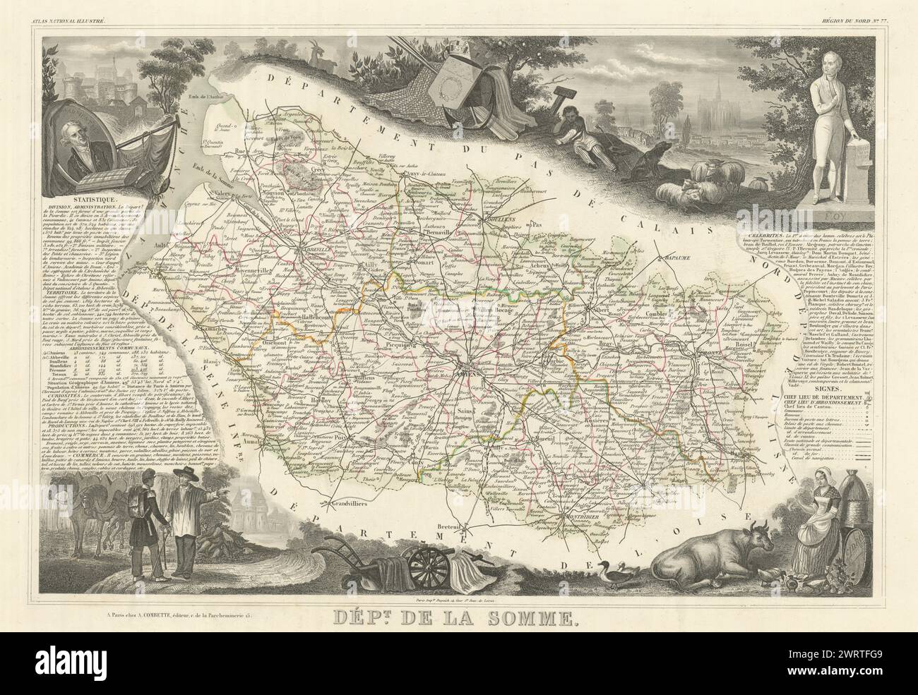 Département de la SOMME. Carte/carte antique décorative par Victor LEVASSEUR 1856 Banque D'Images