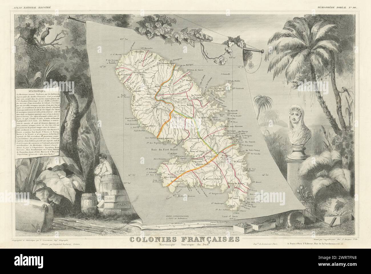 COLONIES FRANÇAISES MARTINIQUE AMÉRIQUE DU SUD. West Indies.LEVASSEUR 1856 carte Banque D'Images